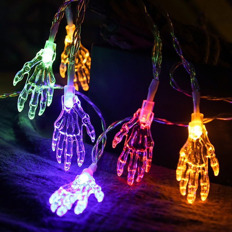 Decorazione di Halloween: Filo Luminoso a Forma di Mano Scheletrica per Festa - Piccola Luce Colorata a Forma di Mano di Scheletro per la Casa