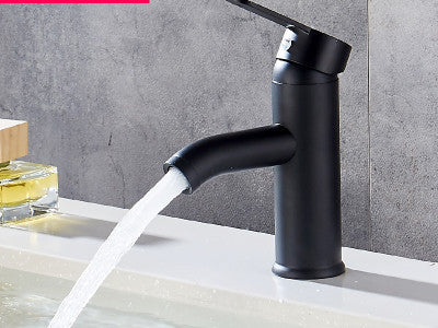 Black heightened hot and cold mixing basin faucet