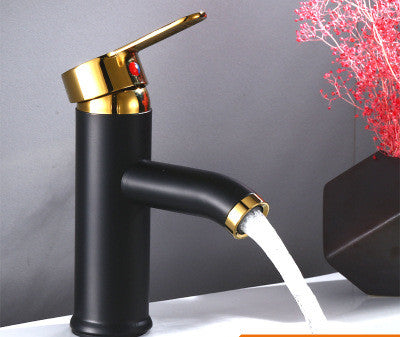 Black heightened hot and cold mixing basin faucet