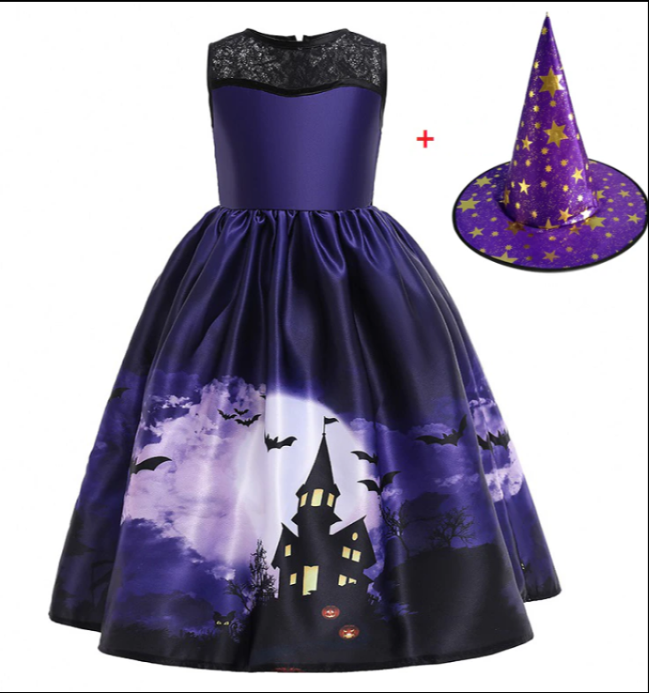 Robe de Princesse Halloween avec Maille Imprimée