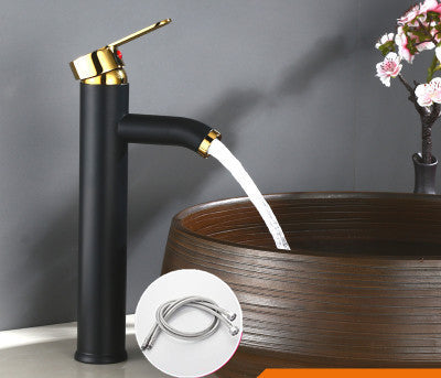 Black heightened hot and cold mixing basin faucet