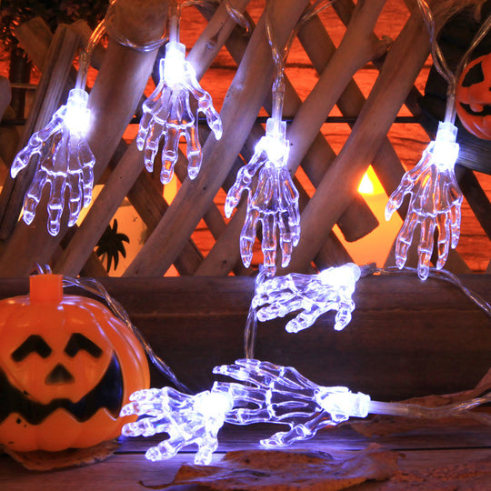 Decorazione di Halloween: Filo Luminoso a Forma di Mano Scheletrica per Festa - Piccola Luce Colorata a Forma di Mano di Scheletro per la Casa