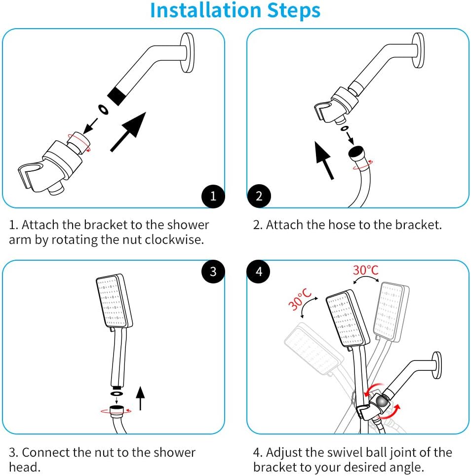 Handbrause-Set Quadrat Boom mit 6 Funktionen und Druckverstärkung