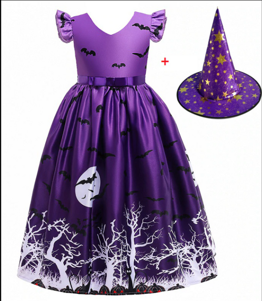 Vestito da Principessa Halloween con Rete Stampata