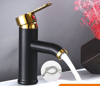 Black heightened hot and cold mixing basin faucet