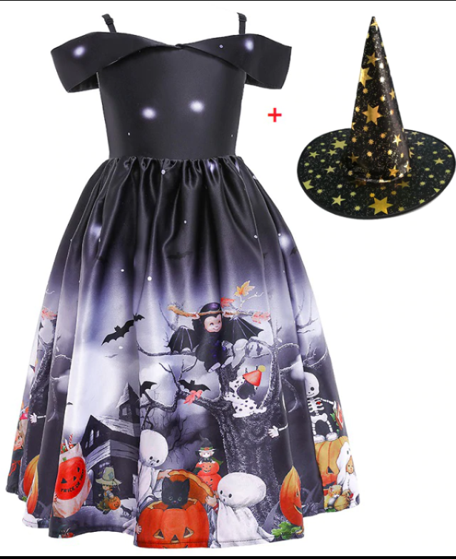 Halloween Prinzessinnenkleid mit bedrucktem Netz