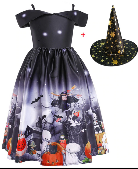 Robe de Princesse Halloween avec Maille Imprimée