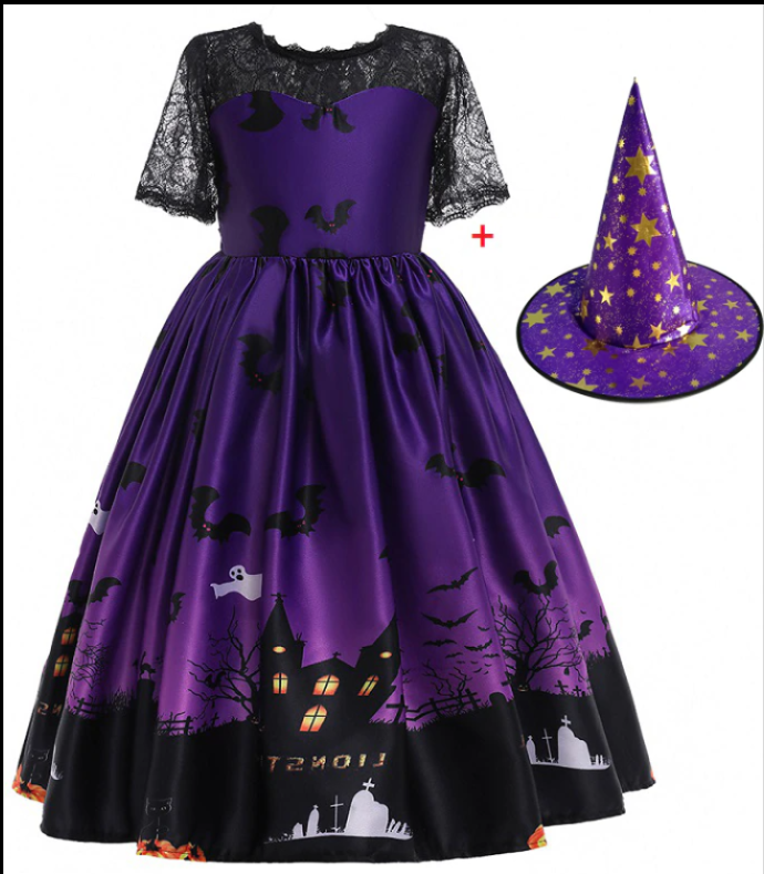 Robe de Princesse Halloween avec Maille Imprimée