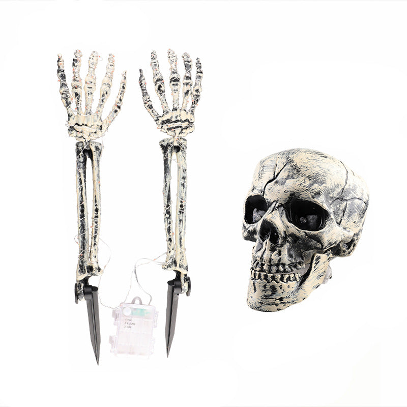 Halloween Decorative Skeleton Hand Halloween Garden Decoration Props LED Light-emitting Ghost Hand Skull Hand Plug Light