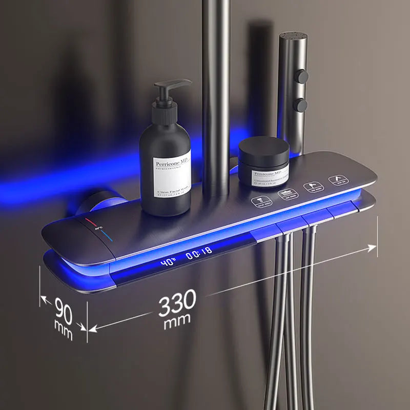 Set Doccia Termostatico con Doppio Display Digitale e Luce Ambiente per la Casa