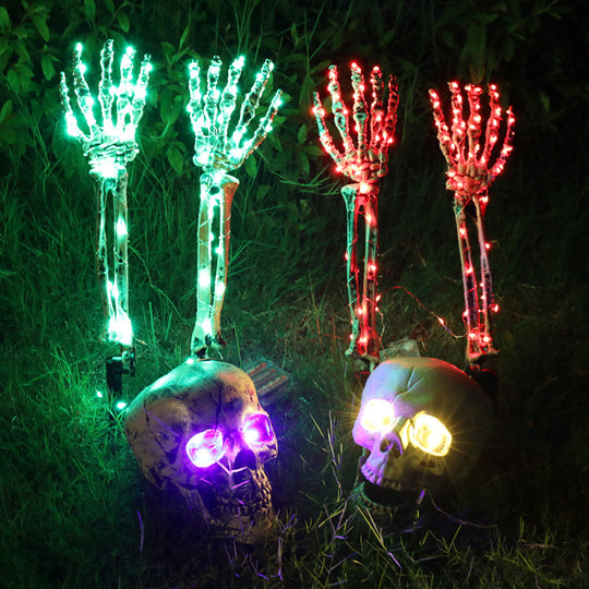 Halloween Decorative Skeleton Hand Halloween Garden Decoration Props LED Light-emitting Ghost Hand Skull Hand Plug Light